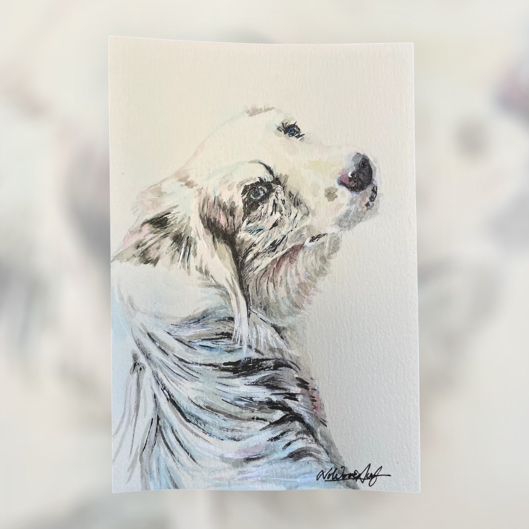 水彩画の犬の肖像画