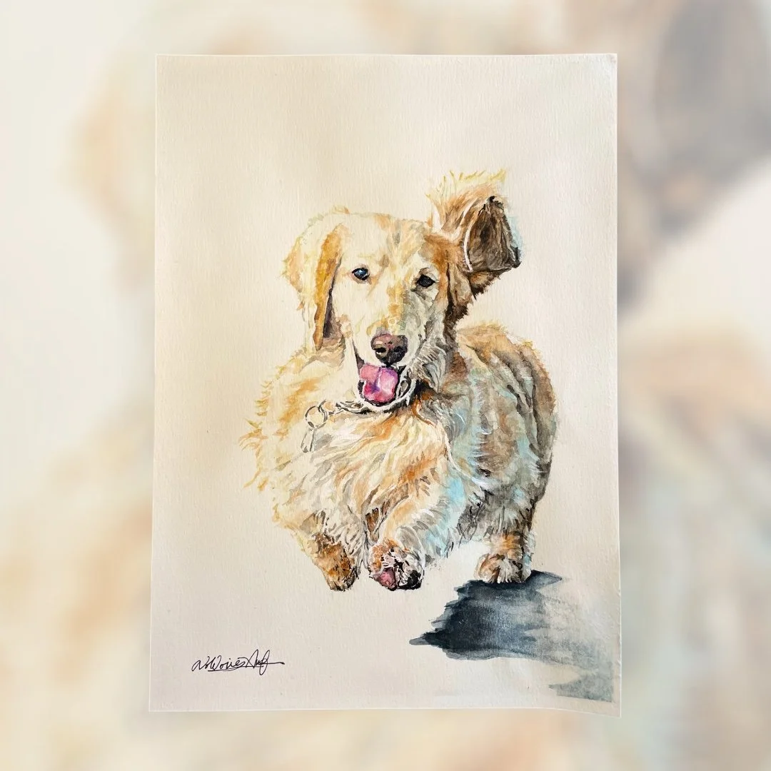 水彩画のゴールデンレトリバーの犬の絵