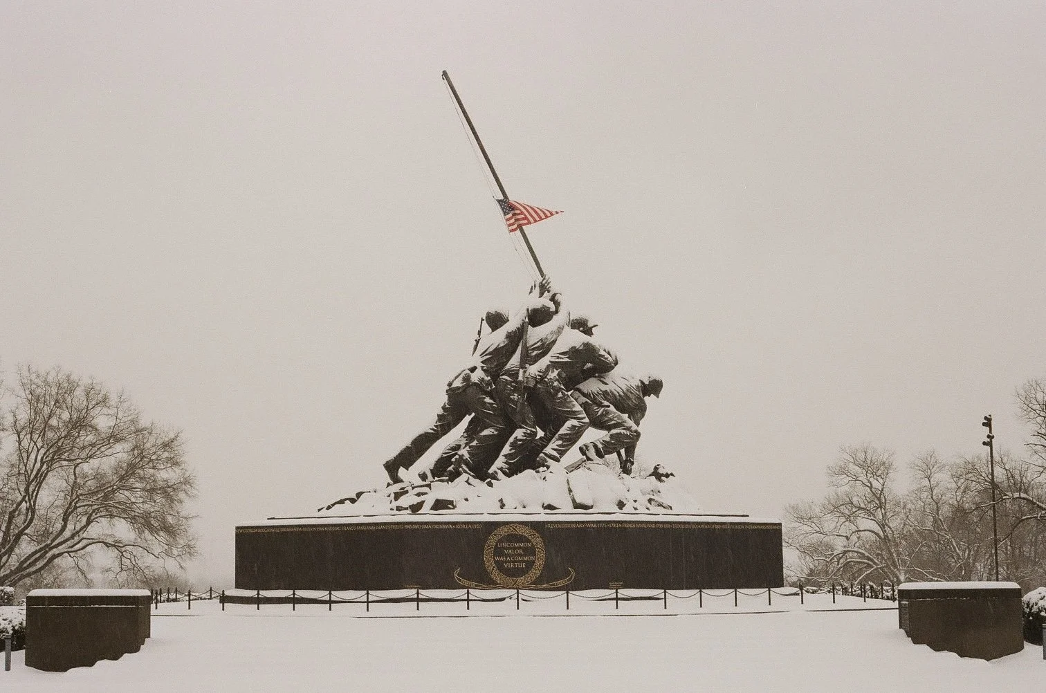 Iwo Jima Memorial in the snow. 