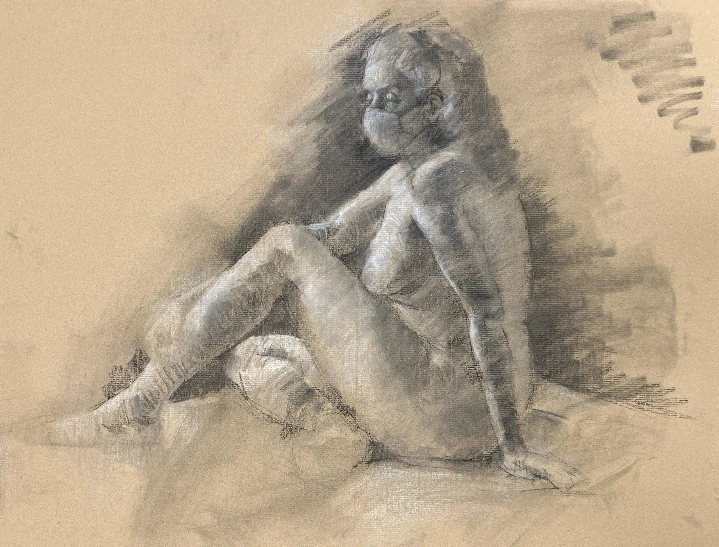 "Full Value Study I", 18"x24", Charcoal and White Chalk on Paper