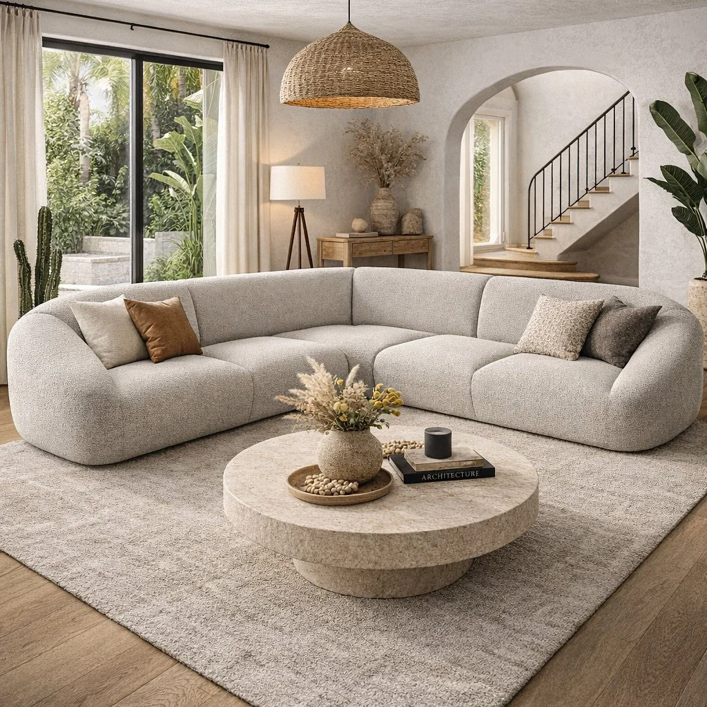 Sectional Couch Wool Texture Grey