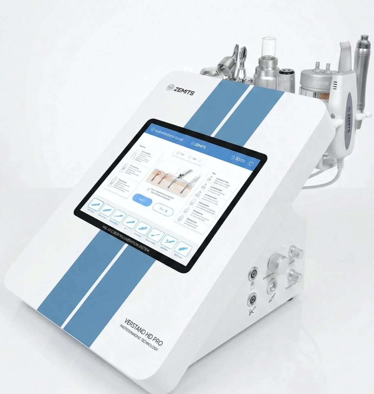 Zemits Verstand HD Pro hydrodiamond facial device used for glass skin treatments.