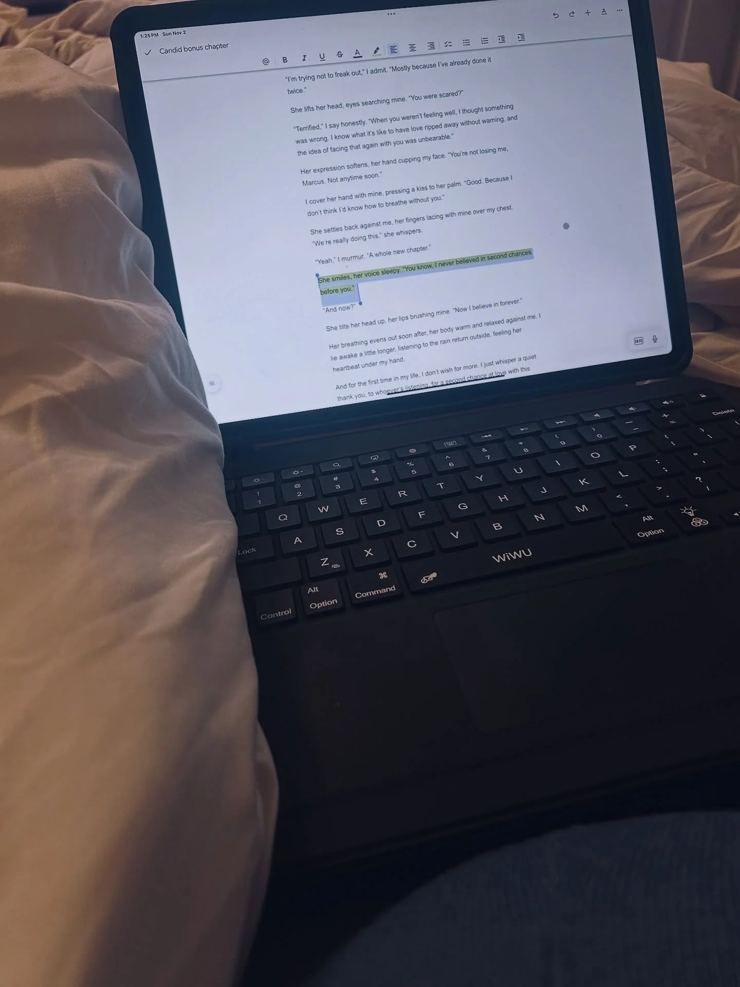 It&rsquo;s finally starting to feel cool in the Queen City, which means I&rsquo;m tucked under a cozy blanket, laptop balanced on my knees, writing a bonus chapter for Mia and Marcus.

There&rsquo;s just something about cozy, cool weather that makes 