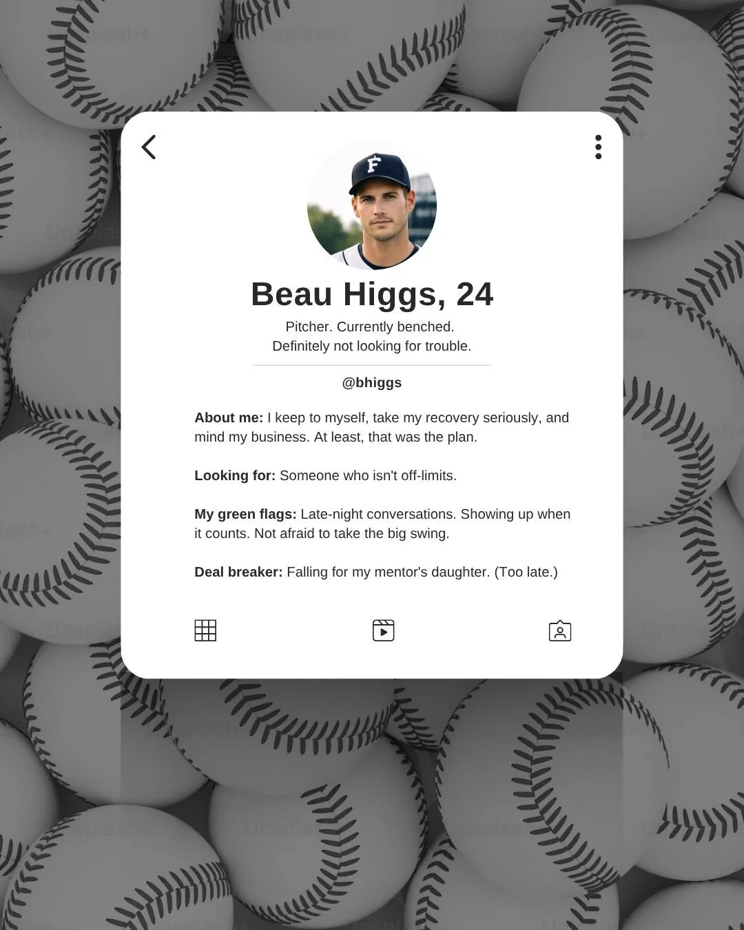 I made dating profiles for my main characters. The deal breakers say everything. Who are you swiping on?

#CurveballToTheHeart #LexiAidyn #CharacterSpotlight #RomanceAuthor #BaseballRomance
