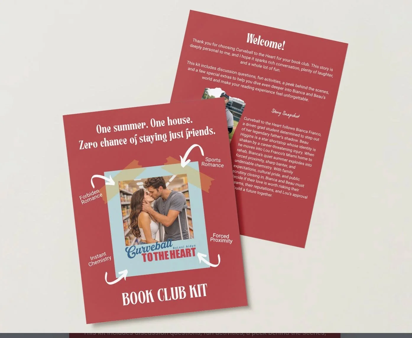 Calling all book clubs!!!

If your club is looking for its next romance pick, I put together a Curveball to the Heart book club kit just for you. It includes a signed copy of the book, a discounted bundle for the rest of your members, discussion ques