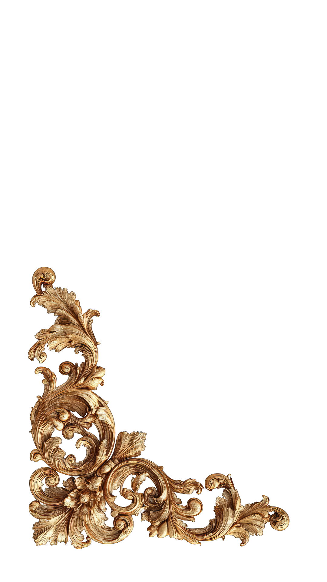 A corner decorative gold ornate leaf with intricate design against a black background.