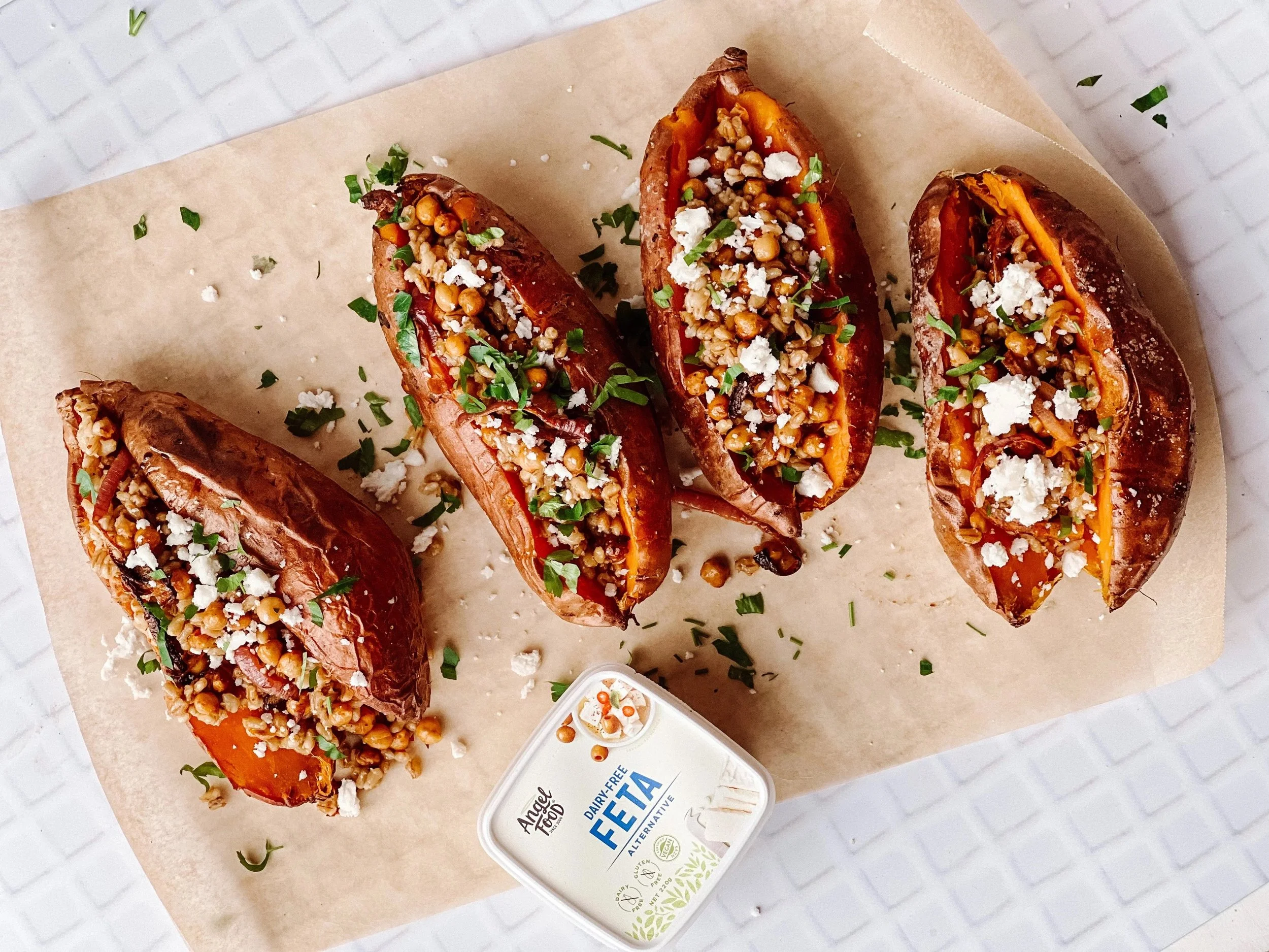 Roasted Harissa Chickpeas &amp; Barley Stuffed Kumara