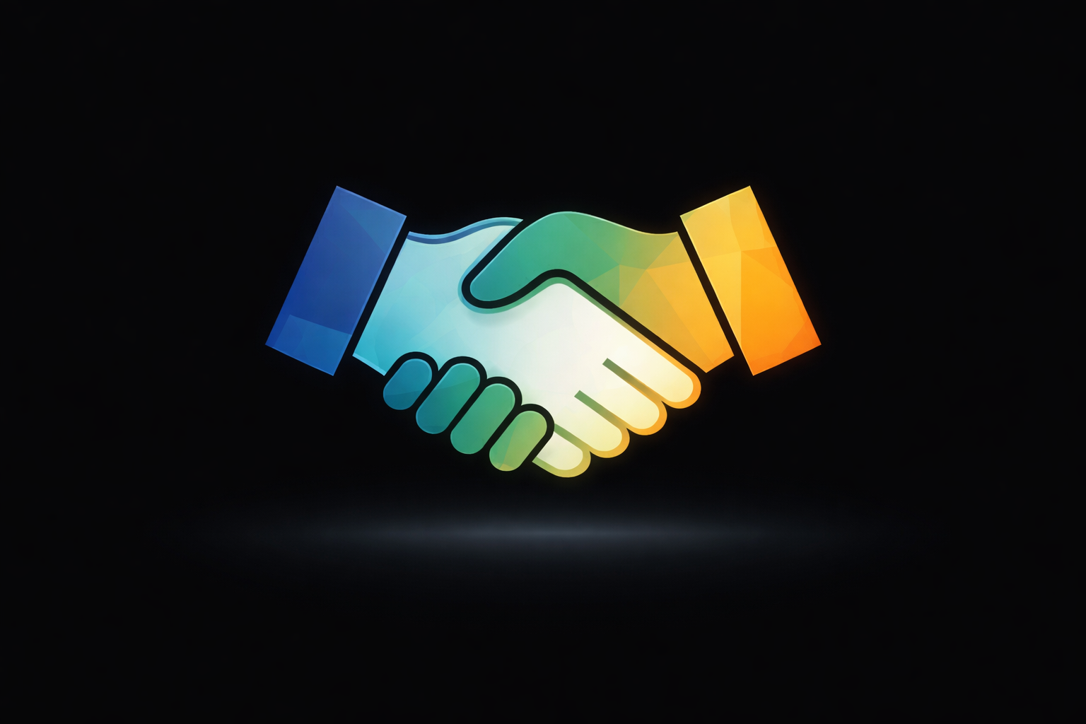 Two people shaking hands against a plain background.