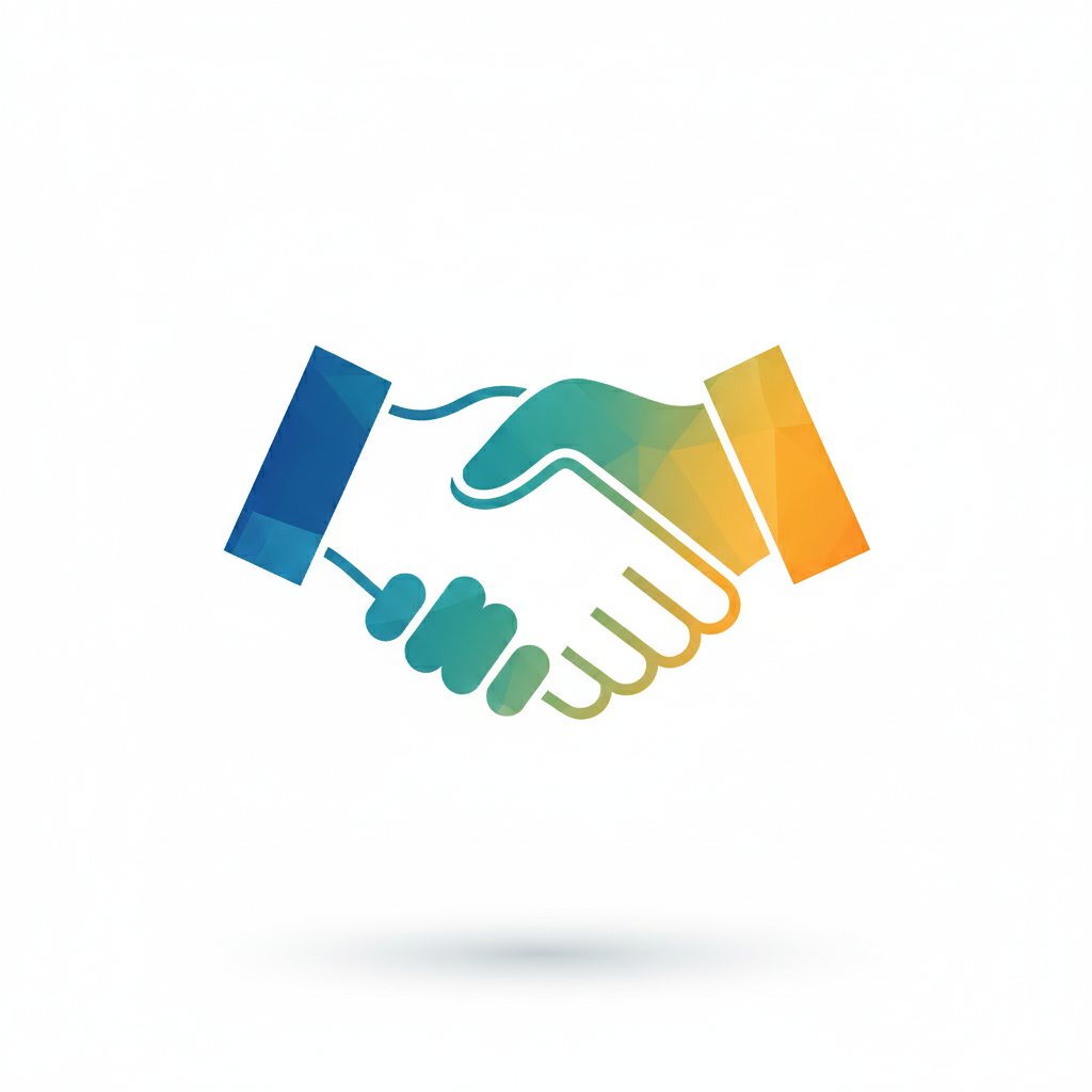 Two people shaking hands against a plain background.