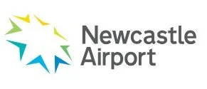 Logo for Newcastle Airport featuring a stylized star-like design with green and blue segments.