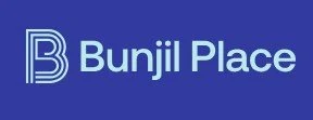Logo for Bunjil Place with blue background and white text