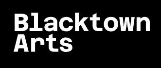 Blacktown Arts logo in white text on a black background.