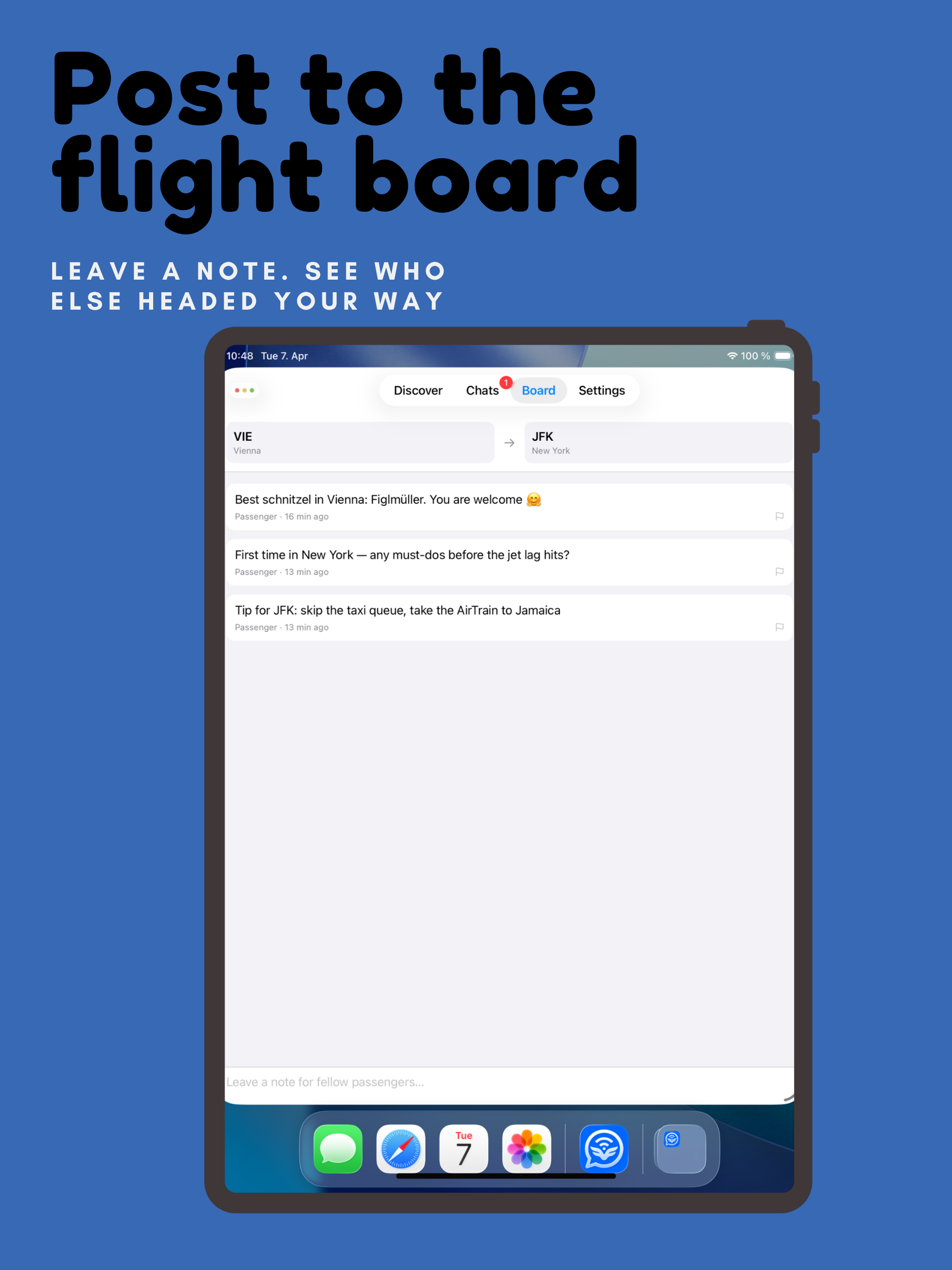 The Flight Route Message Wall: A New Way to Connect on Any Airplane
