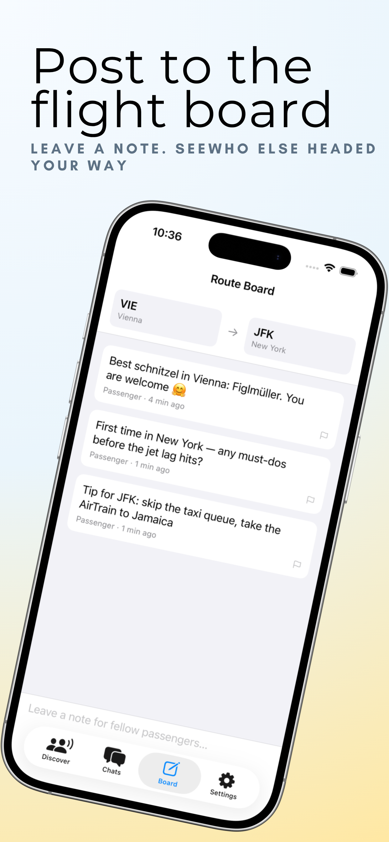 The Flight Route Message Wall: A New Way to Connect on Any Airplane