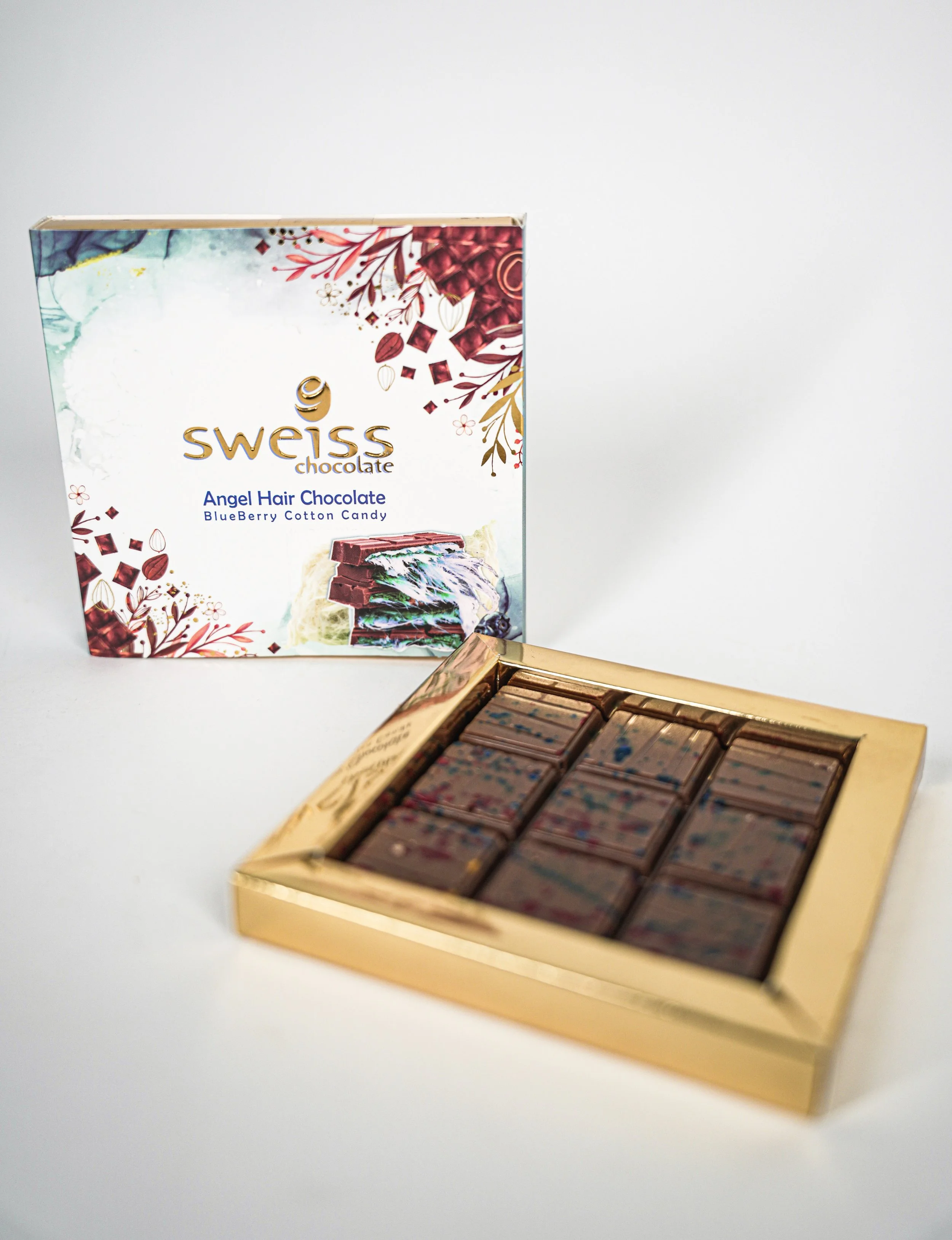 Swiss chocolate Angel Hair Chocolate with BlueBerry Cotton Candy flavor
