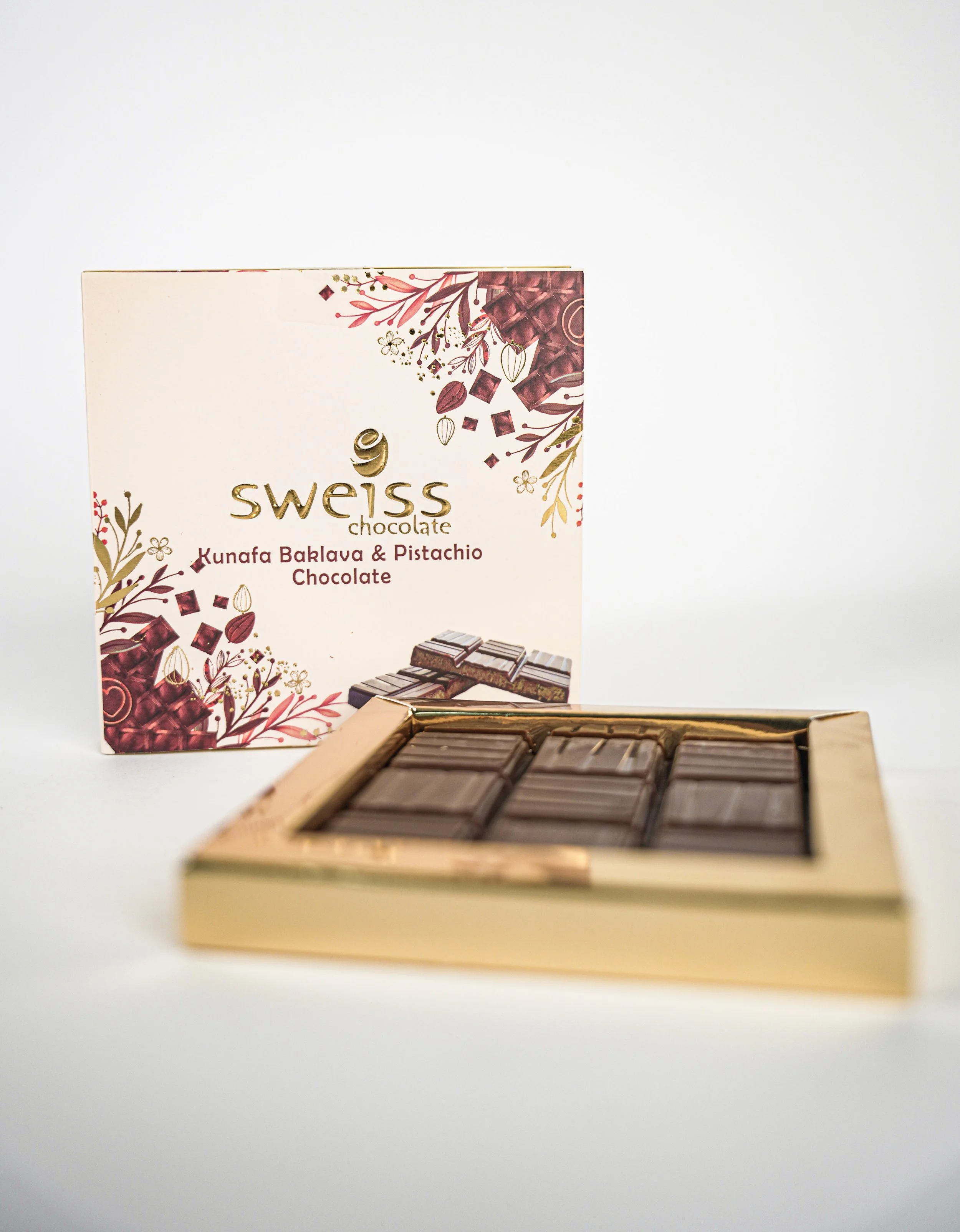 Swiss chocolate Kunafa Baklava & Pistachio Chocolate.
