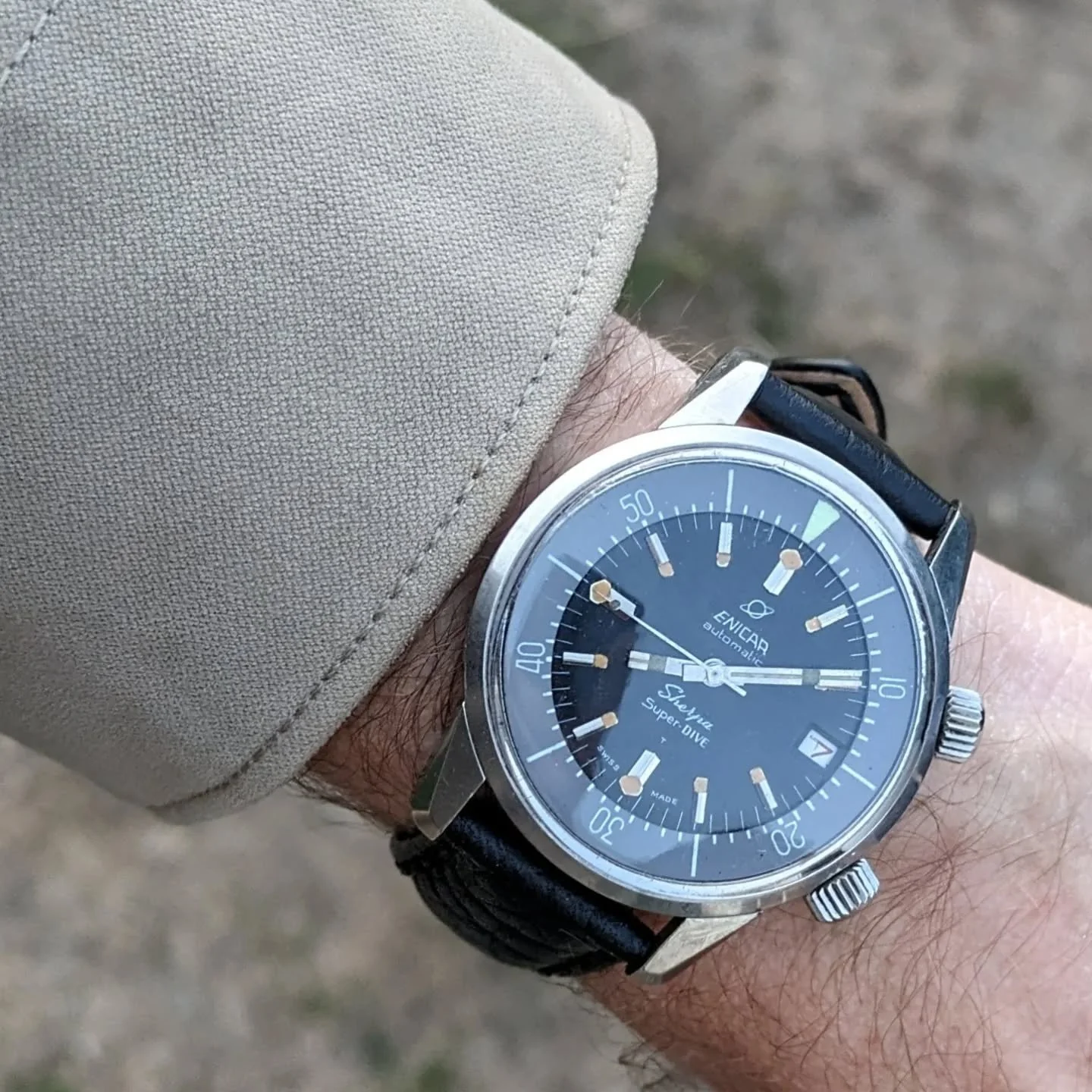 Enicar Sherpa Super-Dive 600 &ndash; EPSA Brevet Case &ndash; Fully Original &ndash; 1960s Vintage

A fine example of the Enicar Sherpa Super-Dive 600, produced in the 1960s and housed in the famous EPSA Super-Compressor Brevet case (patent 314962). 