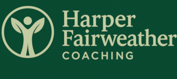 Harper Fairweather Coaching logo with a stylized person with raised arms inside a circle and green background.