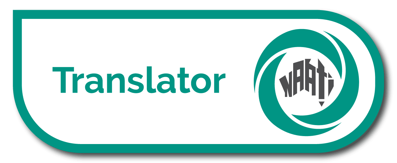 A digital icon with the word 'Translator' in teal text and NAATI (National Accreditation Authority for Translators and Interpreters) logo.