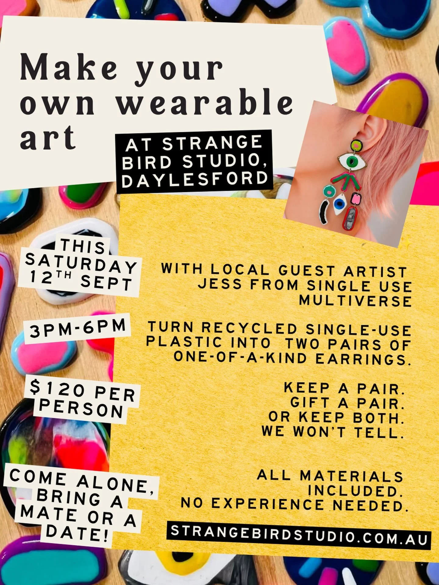 Four little seats left at the table this Saturday 💎✂️

We&rsquo;ve got Blackwood jewellery designer and (all round legend) Jess from @singleuse.multiverse taking over the studio for an afternoon of turning recycled single-use plastic into tiny piece