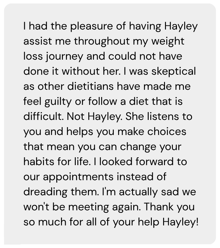 Letter expressing gratitude for Hayley's support during weight loss journey and acknowledging her helpful role.