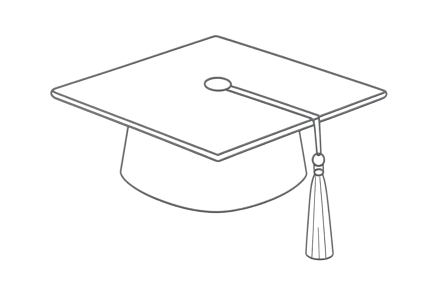 Outline illustration of a graduation cap with a tassel and a diploma scroll.