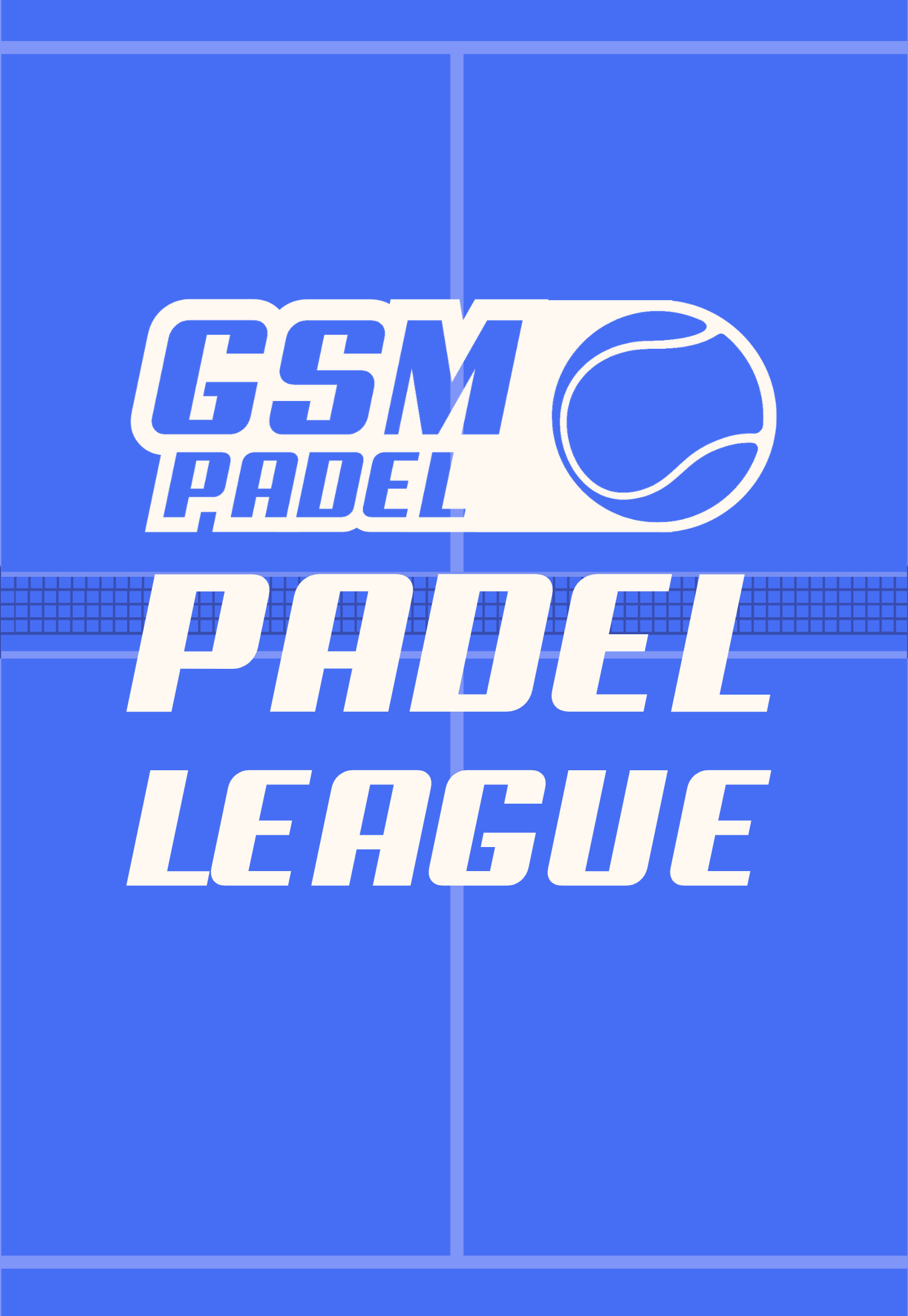 Graphic poster for the GSM Paddle League featuring a blue background, a stylized tennis ball, and the text 'GSM Paddle League' in bold white and blue lettering.