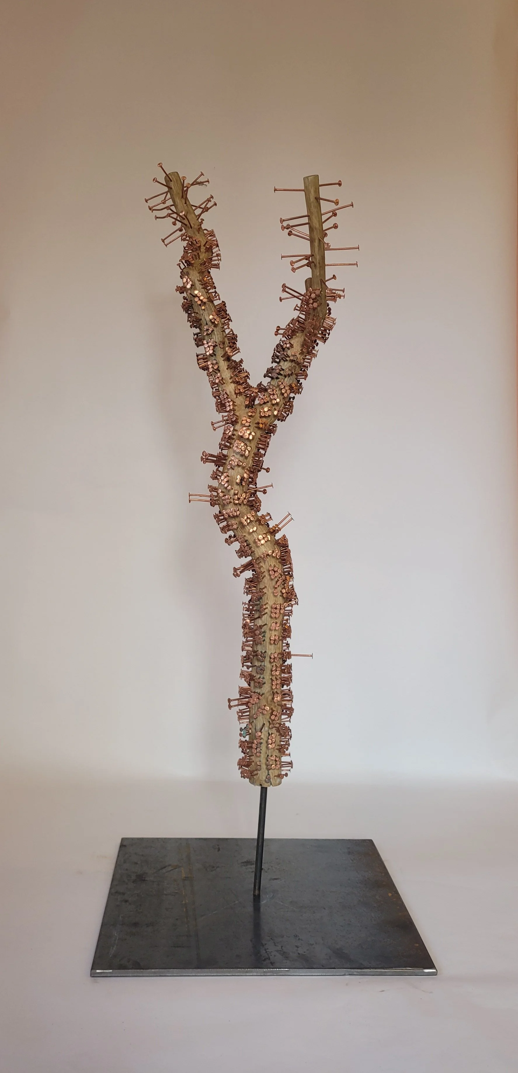 The Somme Oak Branch I - 2026 - oak, copper nails, steel - 142cm x 45cm x 18cm