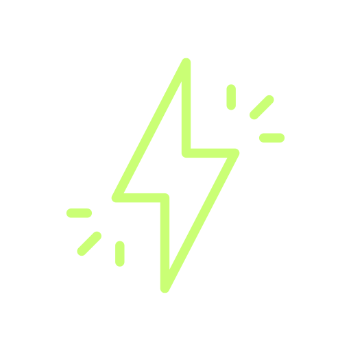A bright green lightning bolt icon with small decorative lines on a black background.