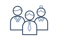 Icon of three businesspeople in suits and ties, wearing sunglasses, representing a team or business group.