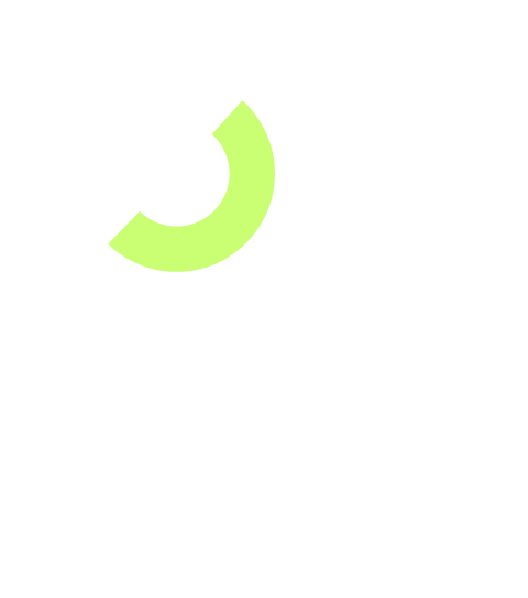 Graphic design with a stylized letter 'G' in black, a white letter 'G' with a circle around it, and a lime green crescent shape.