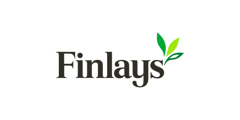 Finlays company logo with three green leaves sprouting from the letter 'l' in black text.
