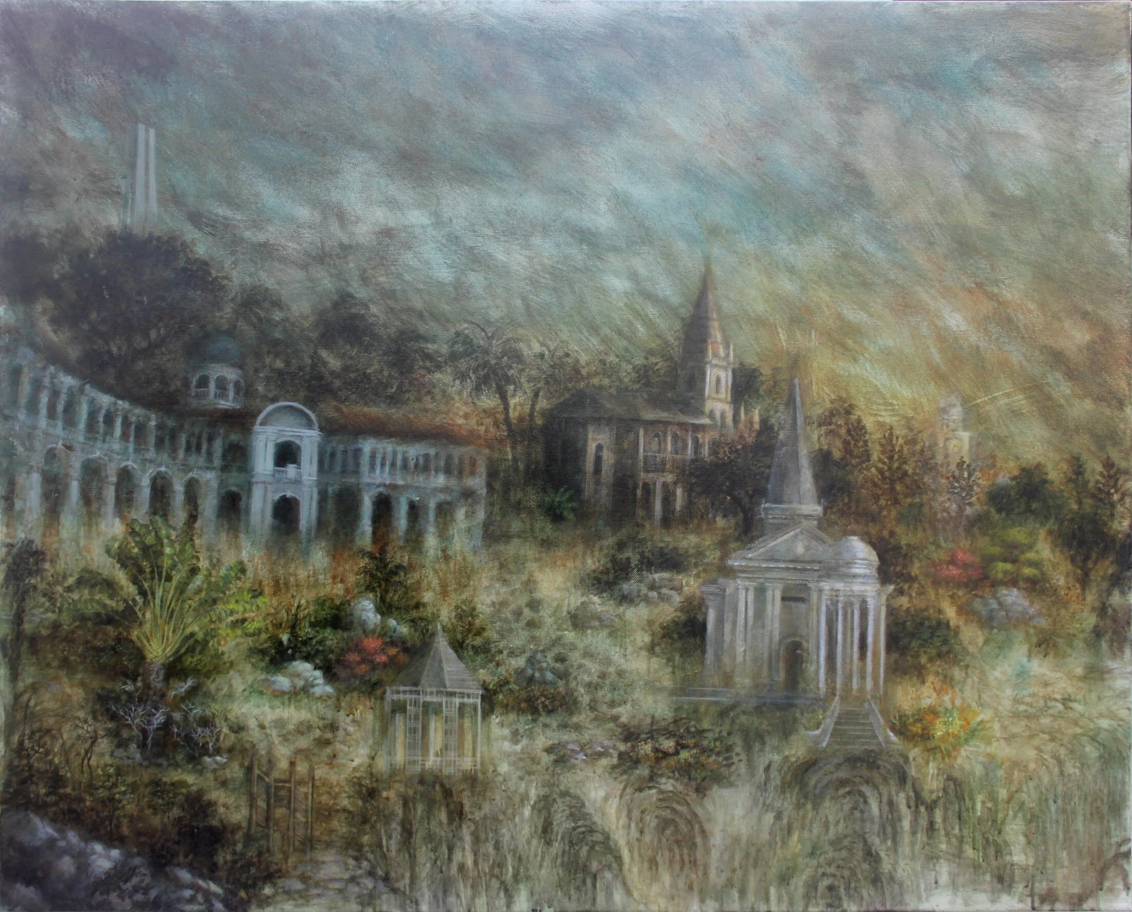 Close up of Singapore Scape 2 (2015), acrylic on canvas, 80 x 100 cm