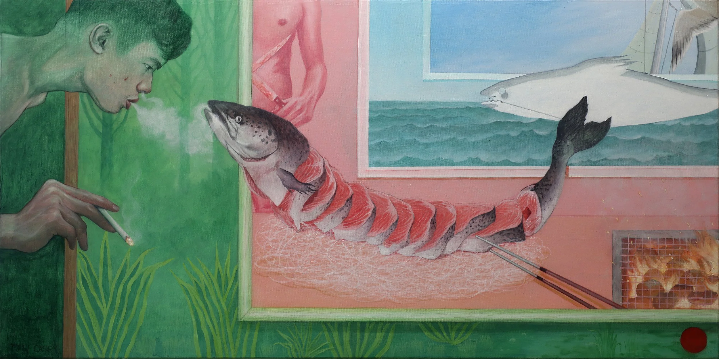  Thinking of a Dream (2022), 
Acrylic on canvas, 
45.5 x 91.5 cm
