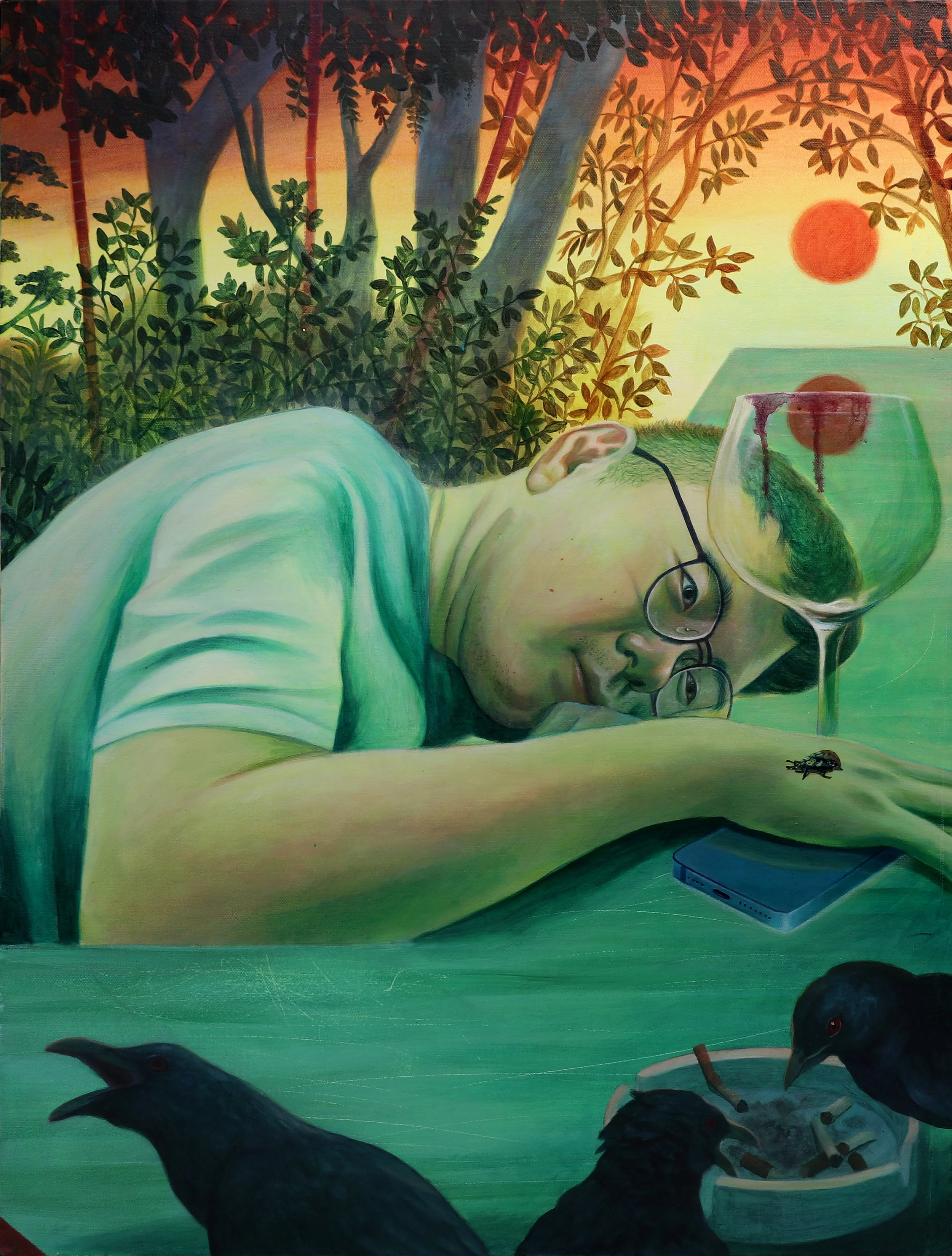 Tequila Sunrise Sleepy Eyes (2024), 
Acrylic on canvas, 
80 x 60 cm