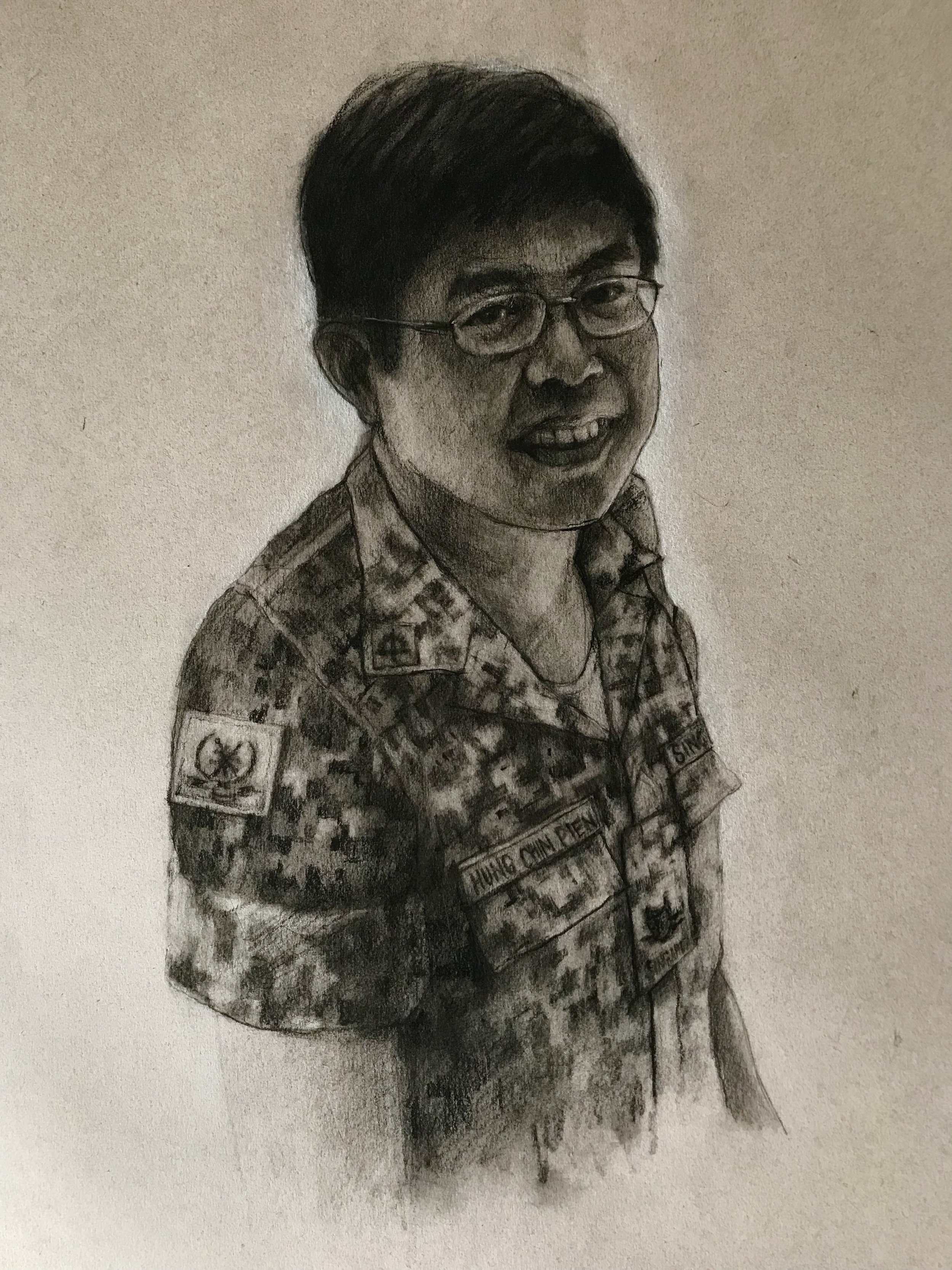 Portraits commissioned by SAF for 3AMB anniversary (2018), graphite, charcoal and pastel on paper