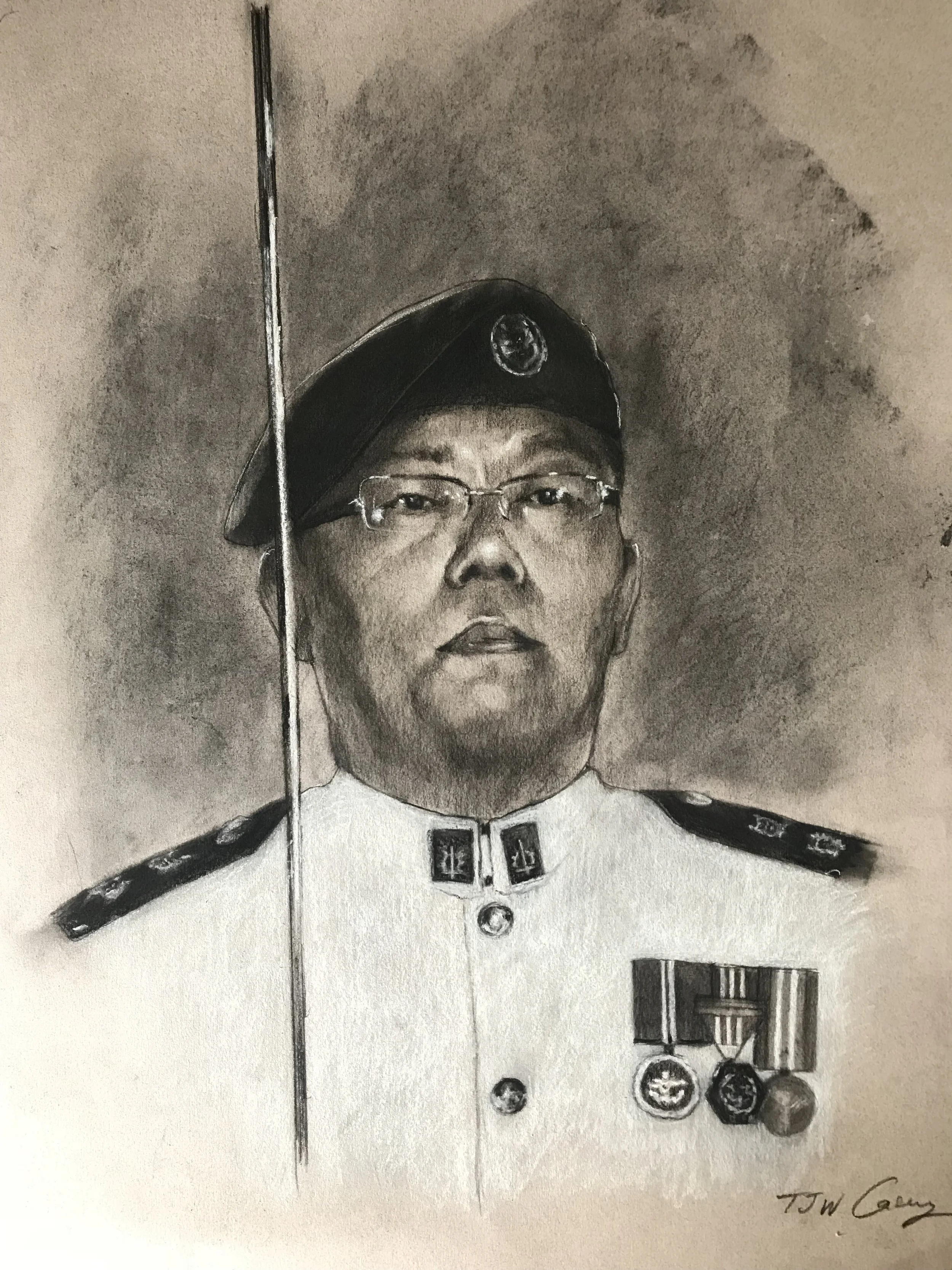 Portraits commissioned by SAF for 3AMB anniversary (2018), graphite, charcoal and pastel on paper