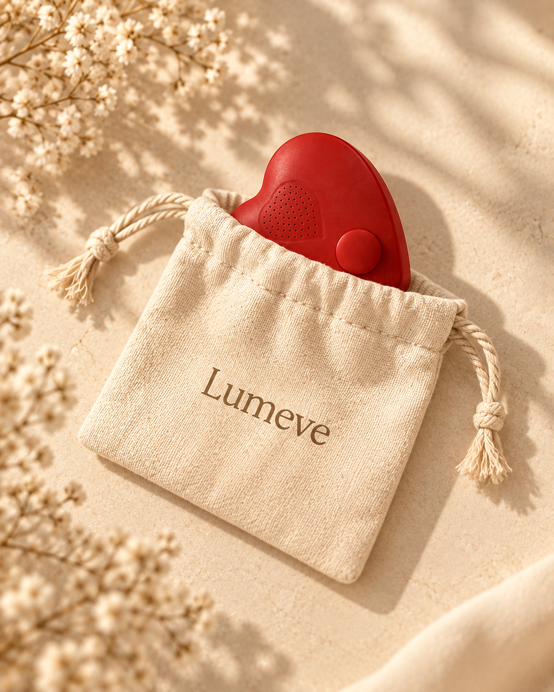 Lumeve Heartbeat Keepsake in its soft fabric pouch, created to preserve a recording of baby’s heartbeat.