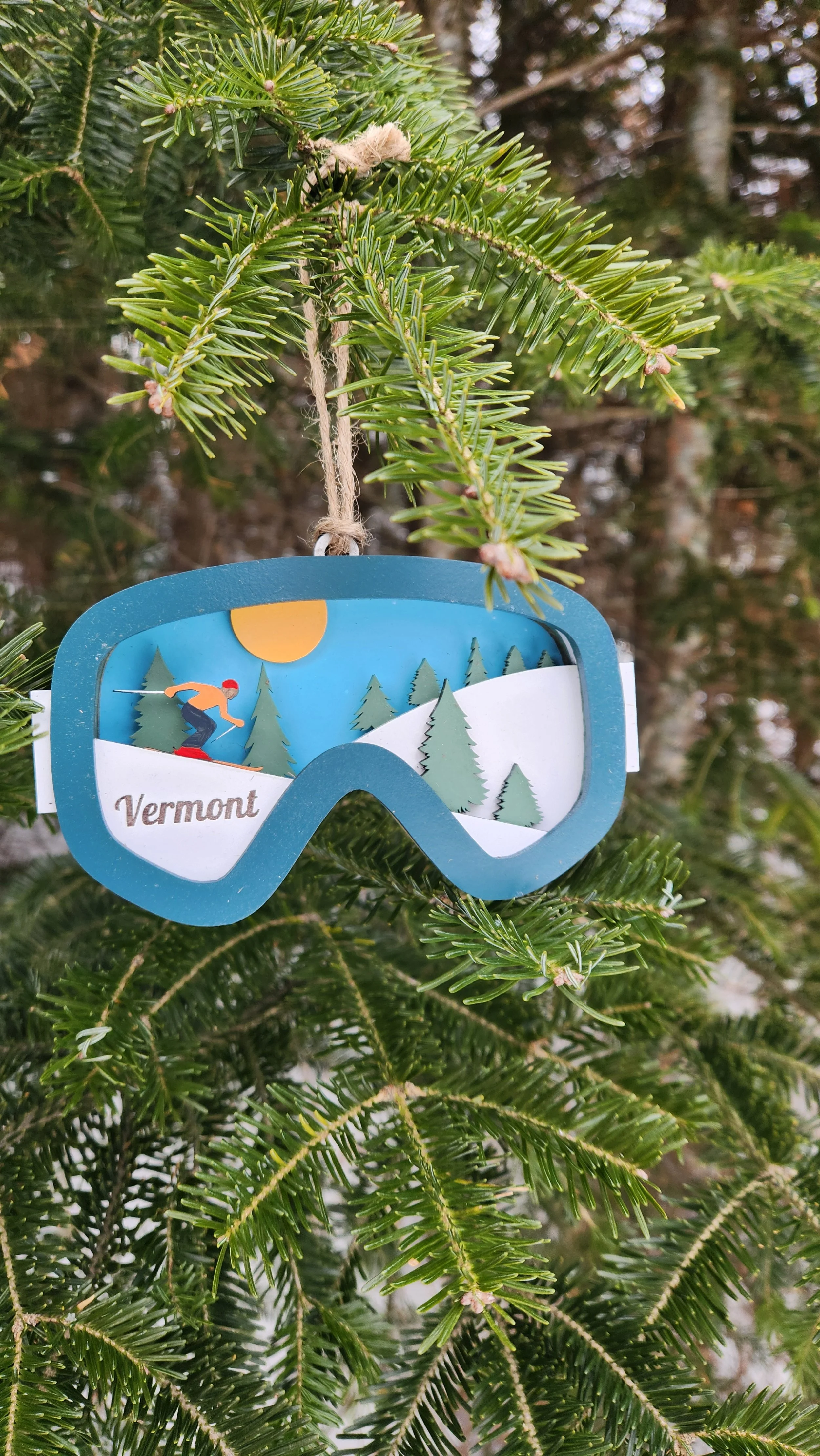 Green Vermont Ski Goggle Ornament