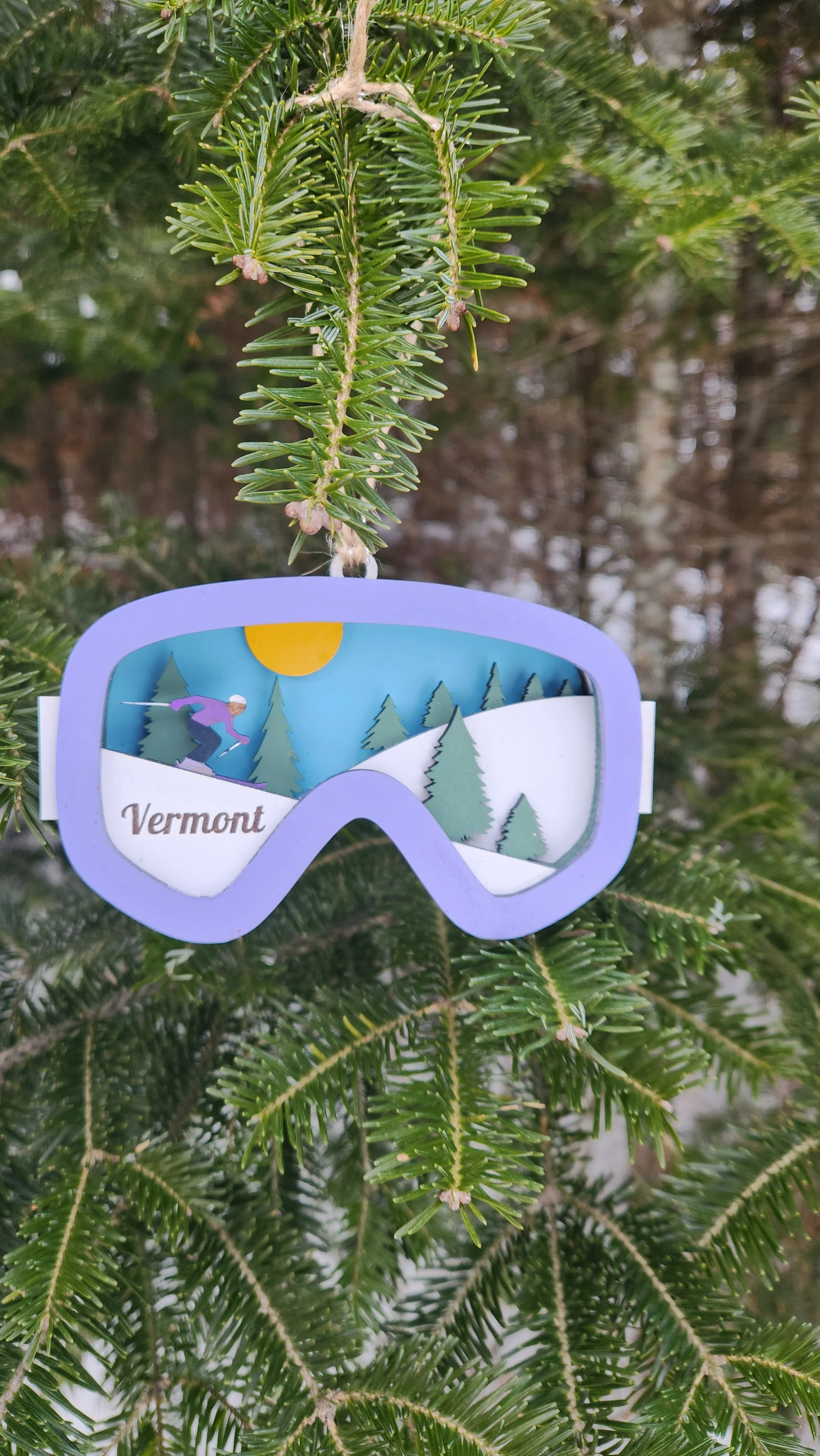 Purple Vermont Ski Goggle Ornament