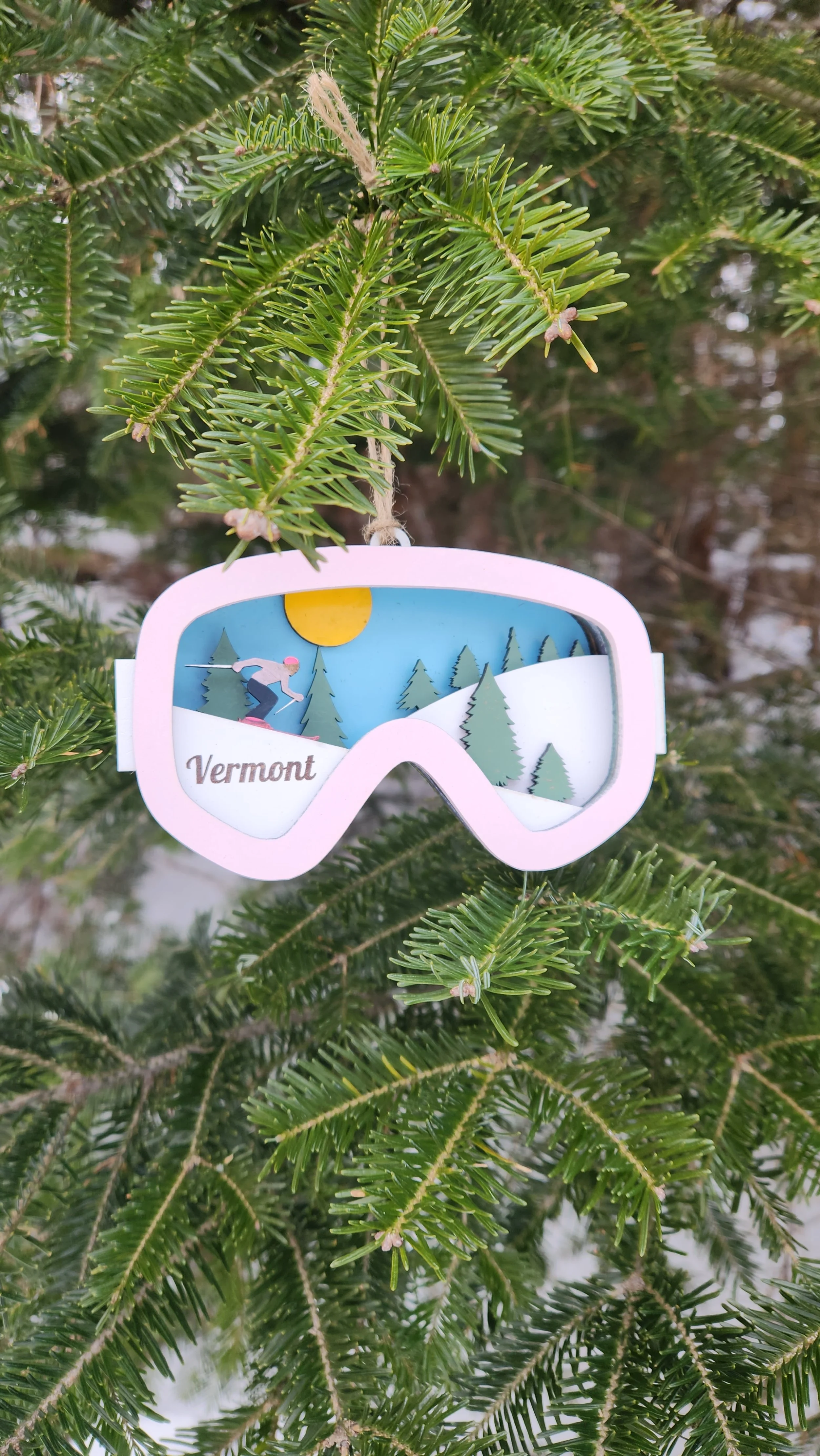 Pink Vermont Ski Goggle Ornament
