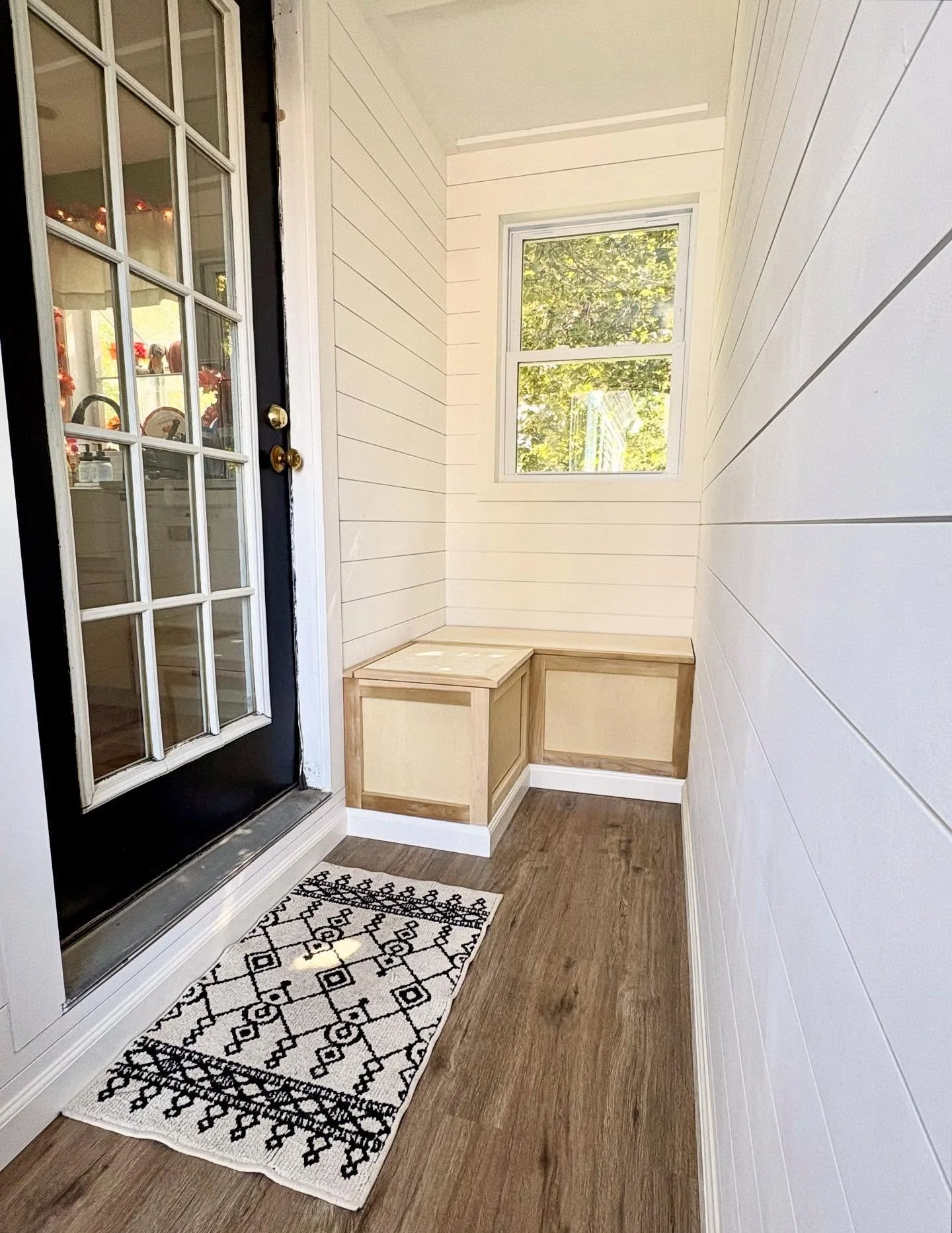 Custom mudroom bench with a built in storage. This was based off of some pictures found online, and it was made entirely of poplar wood. It has a shaker style look to match the style of the room. Nothing special about the bench top because it will be