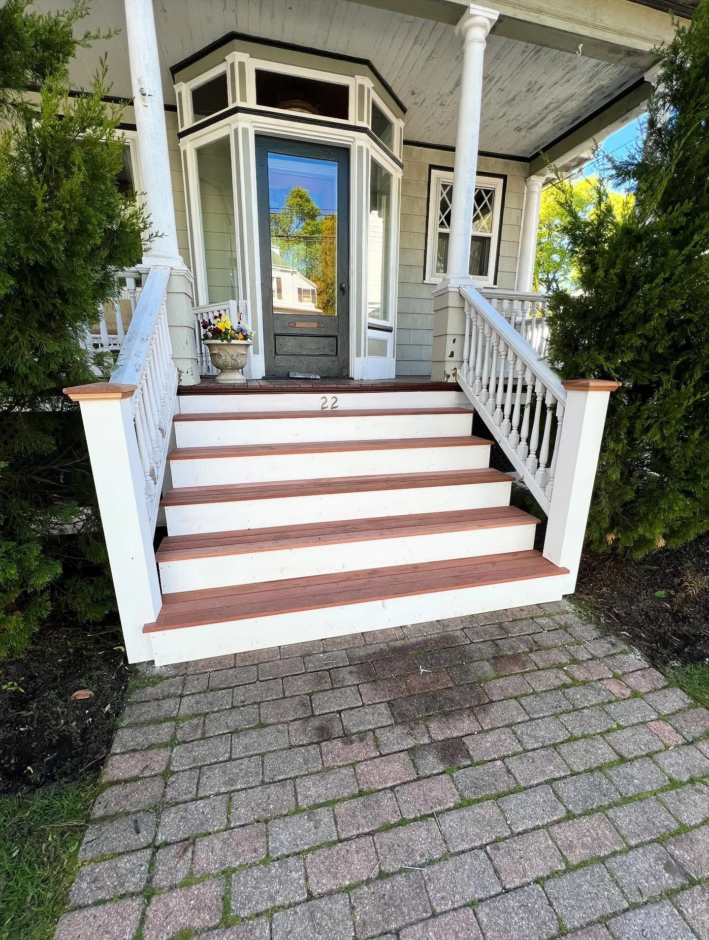 My next post shows the can of worms that this job turned into. You never know what you&rsquo;re getting into when you start taking something apart. The new stairs were built to match the old ones exactly so the original handrails could be reused. It 