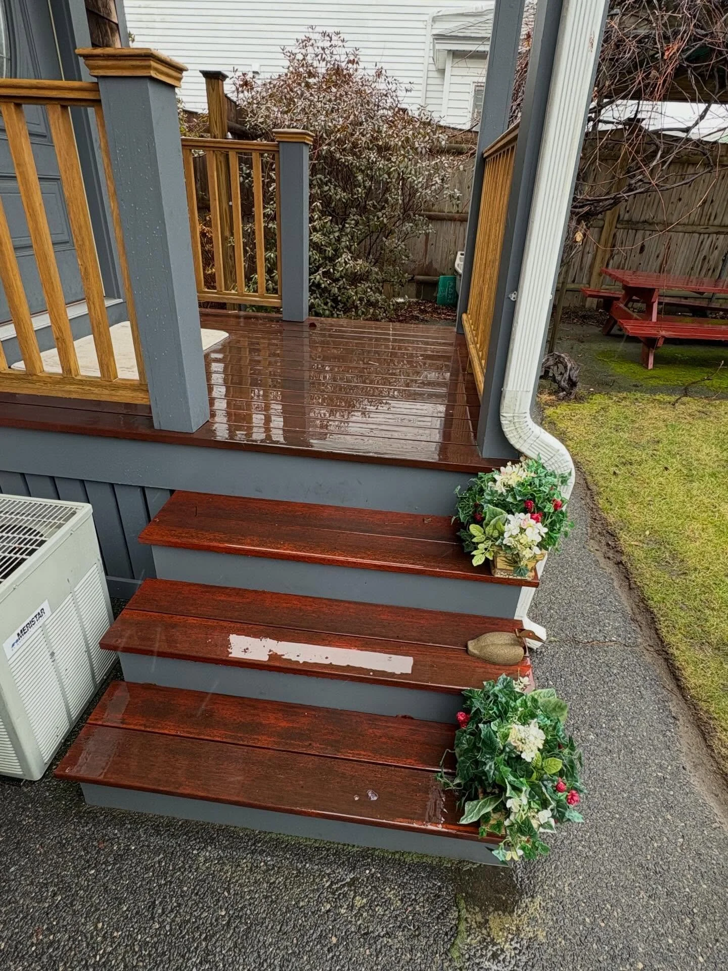 I just finished some last-minute work before the closing on this home. I built temporary pressure-treated handrails for the stairs to make sure they are fully up to code. These will be removed post-closing with the original treads and downspout re-in