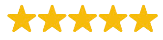 Five gold stars arranged in a horizontal line, representing a five-star rating.