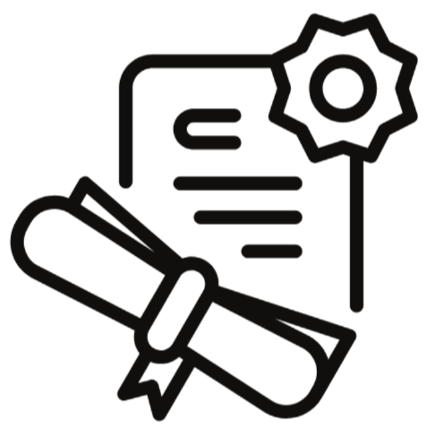 Graduation diploma with a ribbon and a medal or badge.
