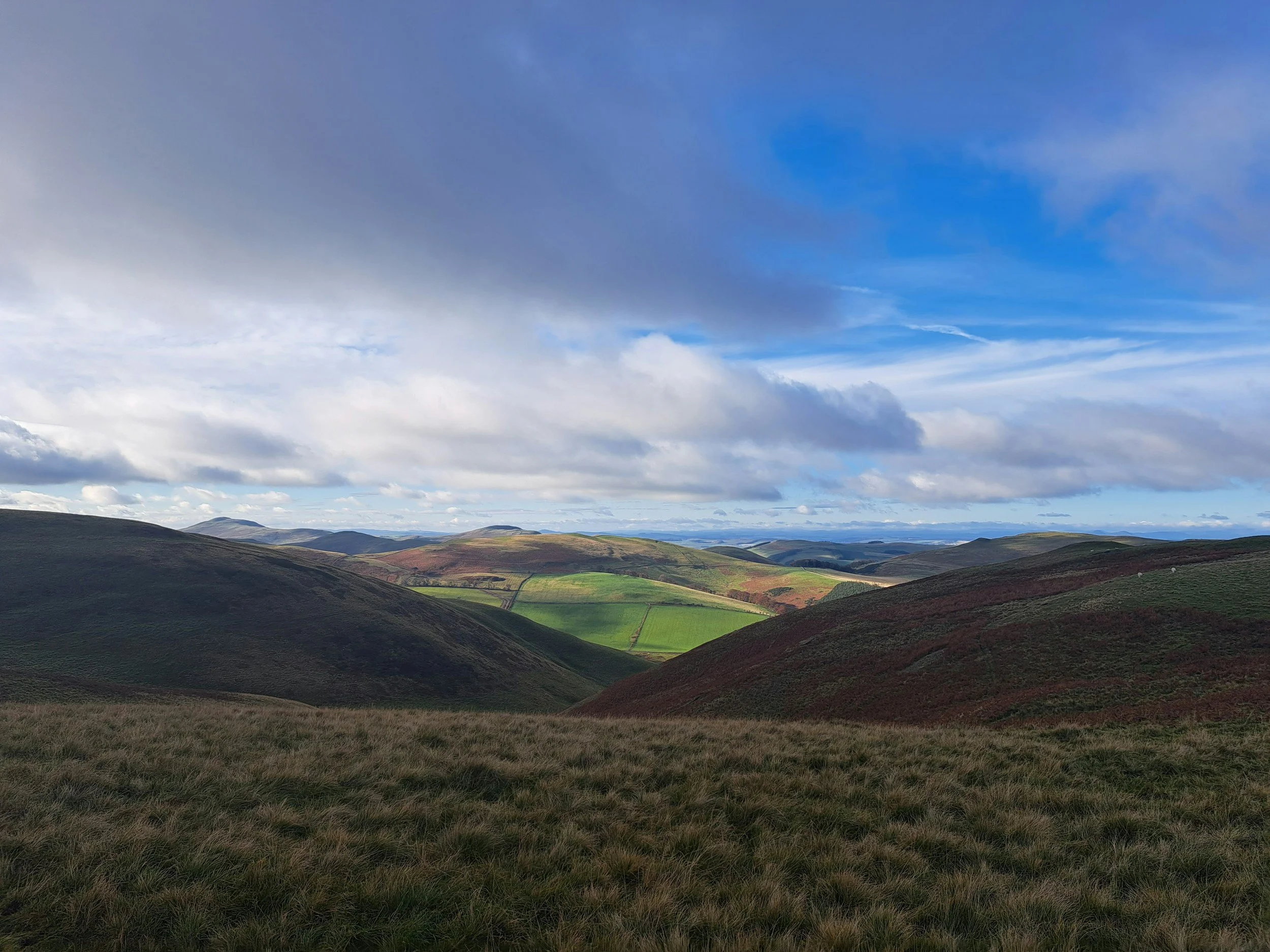 Rolling hills of the Scottish Borders countryside