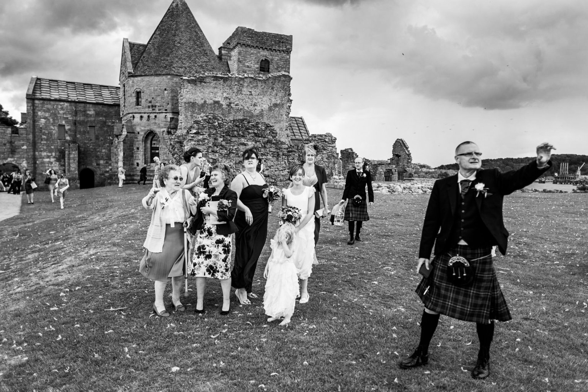 Wedding guests at Inchcolm Abbey, Firth of Forth, Scotland