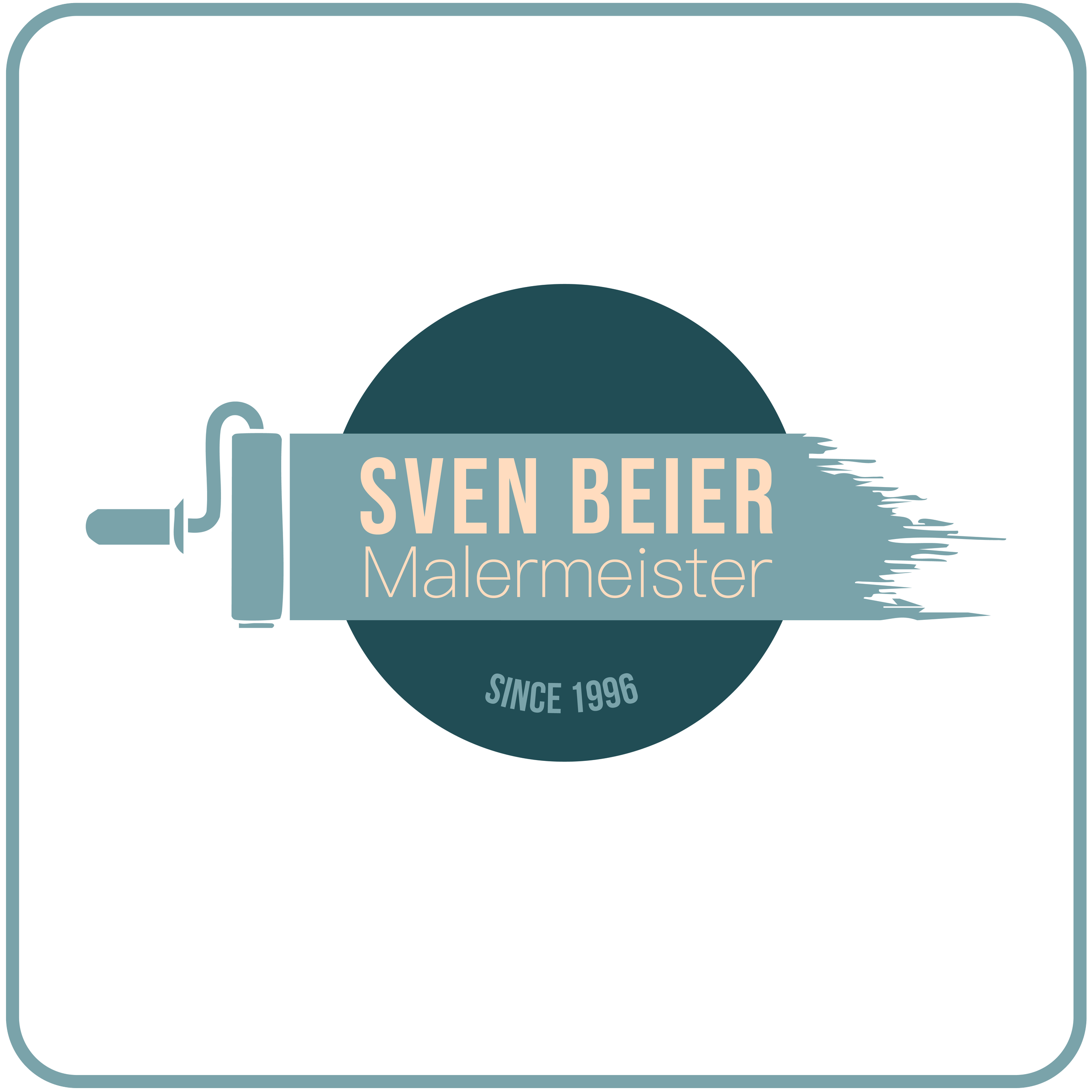 Logo mit Pinsel und Schriftzug "Sven Beier Malermeister" und Text "Seit 1996"