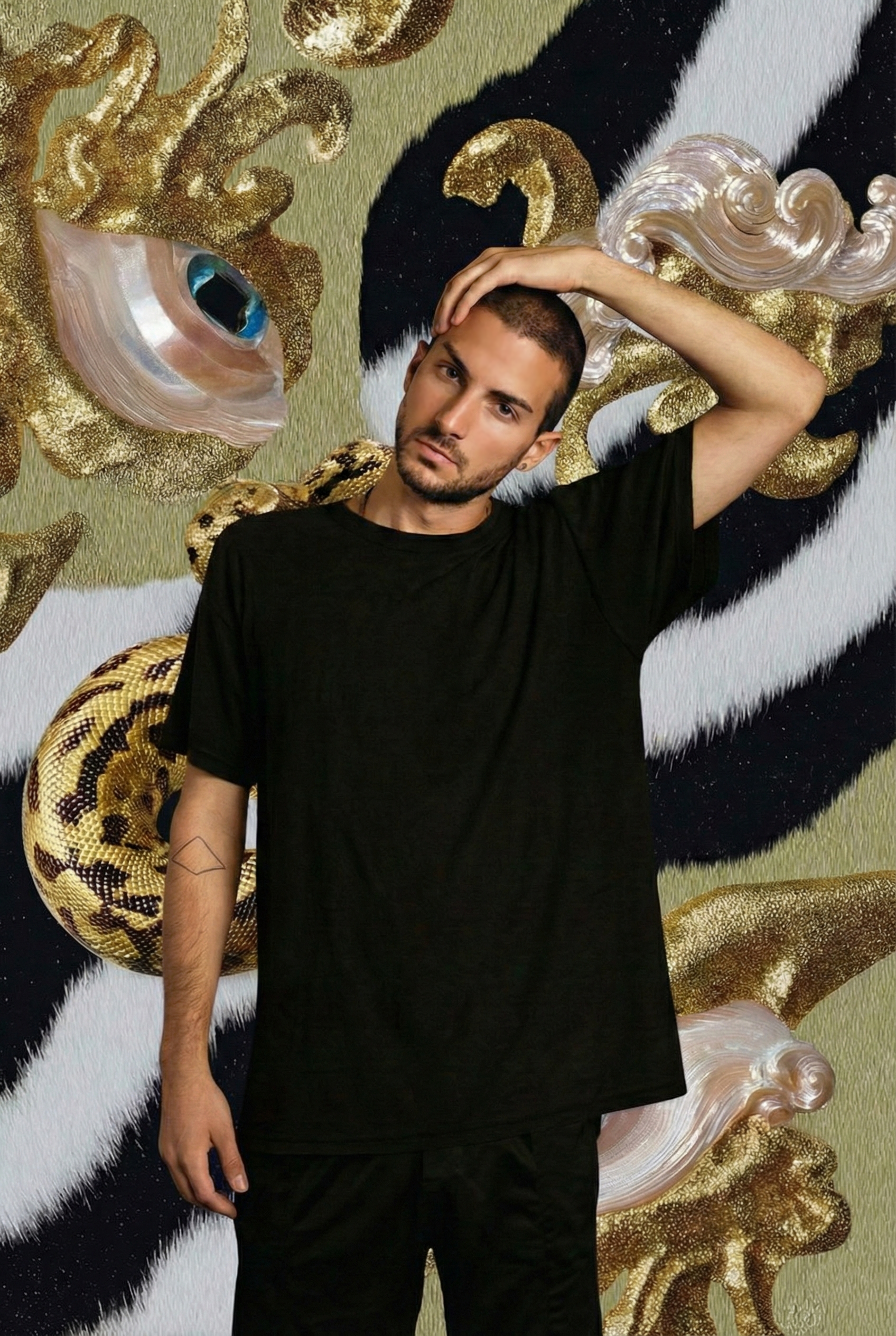 RJ – BETWEEN DREAM AND MEMORY: RJ Raizk is a contemporary artist working in the space between the familiar and the surreal. Through bold color, rich texture, and layered symbolism, his work explores memory, introspection, and the emotional landscapes